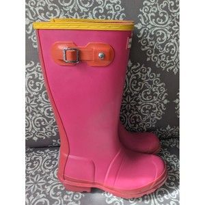 Hunter Original Kids Pink Red Pull On Rain Boots Size 1 Boy 2 Girl